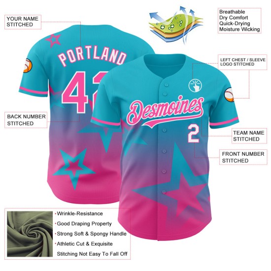 Maglia da baseball 3D Twinkle con motivo autentica, motivo a stelle blu, sfumatura personalizzata, motivo laghi rosa-bianchi Maglia da baseball 3D Twinkle con motivo autentica, motivo a stelle blu, sfumatura personalizzata, motivo laghi rosa-bianchi