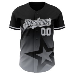 Maglia da baseball nera, grigia e bianca, con design a stella, personalizzata, autentica, motivo 3D scintillante sfumato Maglia da baseball nera, grigia e bianca, con design a stella, personalizzata, autentica, motivo 3D scintillante sfumato