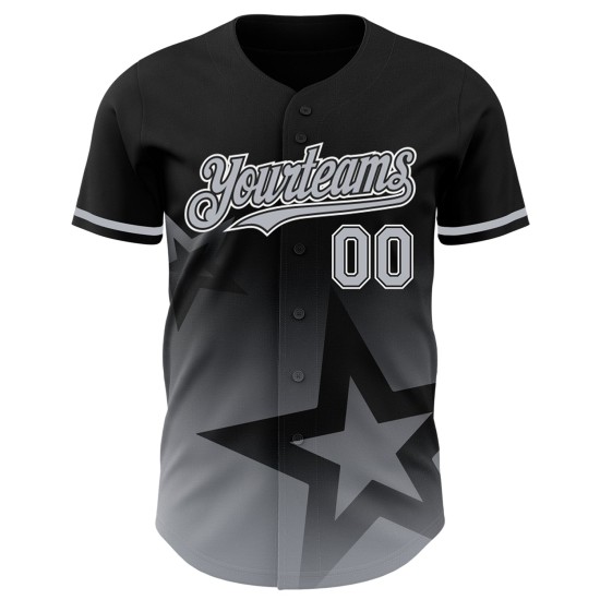 Maglia da baseball nera, grigia e bianca, con design a stella, personalizzata, autentica, motivo 3D scintillante sfumato Maglia da baseball nera, grigia e bianca, con design a stella, personalizzata, autentica, motivo 3D scintillante sfumato