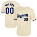 Maglia da baseball retrò autentica blu navy e grigia personalizzata in maglia color crema Maglia da baseball retrò autentica blu navy e grigia personalizzata in maglia color crema