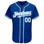 Maglia da baseball personalizzata autentica bianca e azzurra Royal Maglia da baseball personalizzata autentica bianca e azzurra Royal