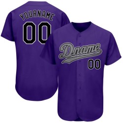 Maglia da baseball personalizzata autentica viola-nera-grigia Maglia da baseball personalizzata autentica viola-nera-grigia