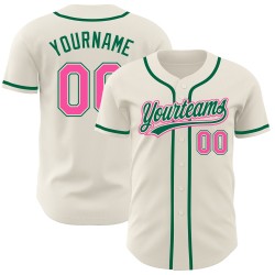 Maglia da baseball Pink-Kelly autentica, personalizzata, color crema e verde Maglia da baseball Pink-Kelly autentica, personalizzata, color crema e verde