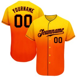 Maglia da baseball personalizzata autentica alla moda, nera, arancione e gialla sbiadita Maglia da baseball personalizzata autentica alla moda, nera, arancione e gialla sbiadita