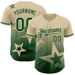Maglia autentica con motivo crema 3D, personalizzata con stella verde sfumata, stile baseball scintillante Maglia autentica con motivo crema 3D, personalizzata con stella verde sfumata, stile baseball scintillante