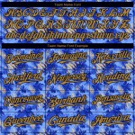 Maglia da baseball con foglie, blu antico, Hawaii 3D, motivo personalizzato autentico, design tropicale, oro chiaro e nero. Maglia da baseball con foglie, blu antico, Hawaii 3D, motivo personalizzato autentico, design tropicale, oro chiaro e nero.
