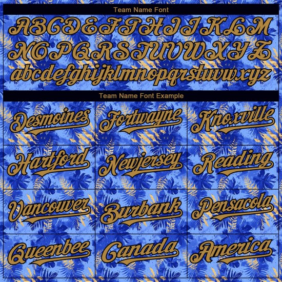 Maglia da baseball con foglie, blu antico, Hawaii 3D, motivo personalizzato autentico, design tropicale, oro chiaro e nero. Maglia da baseball con foglie, blu antico, Hawaii 3D, motivo personalizzato autentico, design tropicale, oro chiaro e nero.