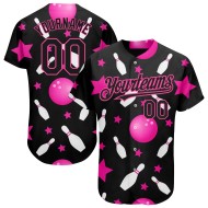 Maglia da baseball con design 3D autentico, modello da bowling, nera e rosa, personalizzata Maglia da baseball con design 3D autentico, modello da bowling, nera e rosa, personalizzata