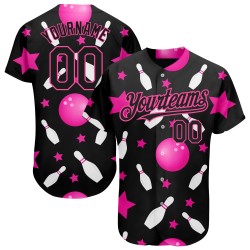 Maglia da baseball con design 3D autentico, modello da bowling, nera e rosa, personalizzata Maglia da baseball con design 3D autentico, modello da bowling, nera e rosa, personalizzata