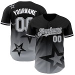Maglia da baseball nera, grigia e bianca, con design a stella, personalizzata, autentica, motivo 3D scintillante sfumato Maglia da baseball nera, grigia e bianca, con design a stella, personalizzata, autentica, motivo 3D scintillante sfumato