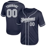 Maglia da baseball retrò in mesh blu navy autentica personalizzata grigio-bianca Maglia da baseball retrò in mesh blu navy autentica personalizzata grigio-bianca