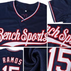 Maglia da baseball personalizzata bianca e rossa, autentica, blu navy Maglia da baseball personalizzata bianca e rossa, autentica, blu navy