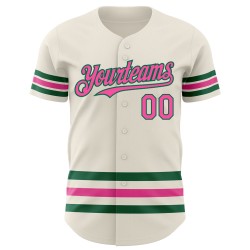 Maglia da baseball Line Pink-Kelly personalizzata color crema, verde, autentica Maglia da baseball Line Pink-Kelly personalizzata color crema, verde, autentica