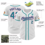 Maglia da baseball personalizzata autentica rosa-verde acqua, bianca Maglia da baseball personalizzata autentica rosa-verde acqua, bianca