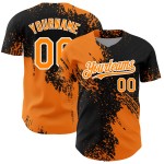 Maglia da baseball autentica con motivo a pennello, tratto personalizzato, design astratto baia 3D arancione, nero e bianco Maglia da baseball autentica con motivo a pennello, tratto personalizzato, design astratto baia 3D arancione, nero e bianco