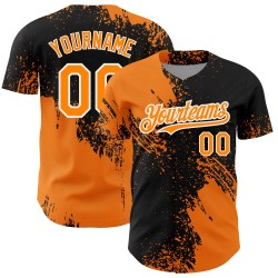 Maglia da baseball autentica con motivo a pennello, tratto personalizzato, design astratto baia 3D arancione, nero e bianco Maglia da baseball autentica con motivo a pennello, tratto personalizzato, design astratto baia 3D arancione, nero e bianco
