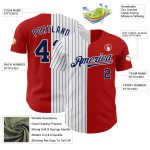 Maglia da baseball personalizzata rossa a righe bianche e blu navy autentiche Maglia da baseball personalizzata rossa a righe bianche e blu navy autentiche
