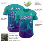 Maglia da baseball personalizzata con motivo a stelle acqua, autentica sfumatura luccicante viola-bianca, design 3D in stile Maglia da baseball personalizzata con motivo a stelle acqua, autentica sfumatura luccicante viola-bianca, design 3D in stile