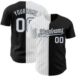 Maglia da baseball a righe nere autentiche personalizzate, stile "White-Argent Split"