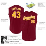Maglia da baseball autentica personalizzata color oro-bianco cremisi senza maniche Maglia da baseball autentica personalizzata color oro-bianco cremisi senza maniche