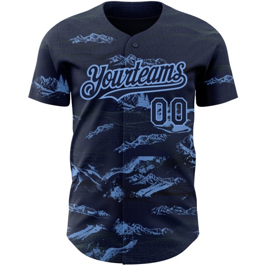 Maglia da baseball blu navy leggera personalizzata con design 3D autentico, modello Mountain Maglia da baseball blu navy leggera personalizzata con design 3D autentico, modello Mountain