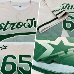 Maglia autentica con motivo crema 3D, personalizzata con stella verde sfumata, stile baseball scintillante Maglia autentica con motivo crema 3D, personalizzata con stella verde sfumata, stile baseball scintillante