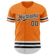 Maglia da baseball autentica arancione, personalizzata, linea Bay nera e bianca Maglia da baseball autentica arancione, personalizzata, linea Bay nera e bianca