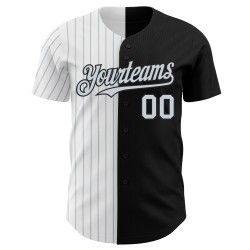 Maglia da baseball a righe nere autentiche personalizzate, stile "White-Argent Split" Maglia da baseball a righe nere autentiche personalizzate, stile "White-Argent Split"