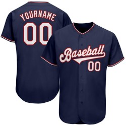 Maglia da baseball personalizzata bianca e rossa, autentica, blu navy Maglia da baseball personalizzata bianca e rossa, autentica, blu navy