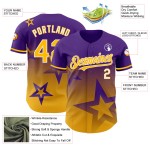 Maglia da baseball personalizzata Twinkle Design Star con motivo sfumato 3D oro-bianco viola, stile autentico Maglia da baseball personalizzata Twinkle Design Star con motivo sfumato 3D oro-bianco viola, stile autentico