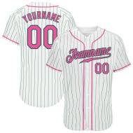 Maglia da baseball autentica a righe rosa e verde Kelly, bianca, personalizzata, verde Kelly Maglia da baseball autentica a righe rosa e verde Kelly, bianca, personalizzata, verde Kelly