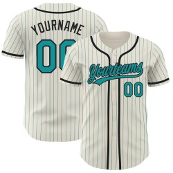 Maglia da baseball personalizzata a righe nere e verdi, color crema, autentica Maglia da baseball personalizzata a righe nere e verdi, color crema, autentica