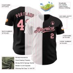 Maglia da baseball a righe nere personalizzate, autentiche, bianche e rosa medio divise Maglia da baseball a righe nere personalizzate, autentiche, bianche e rosa medio divise