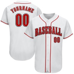 Maglia da baseball personalizzata bianca autentica rossa e nera Maglia da baseball personalizzata bianca autentica rossa e nera