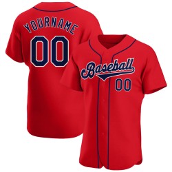 Maglia da baseball autentica personalizzata, rossa, blu navy e bianca Maglia da baseball autentica personalizzata, rossa, blu navy e bianca